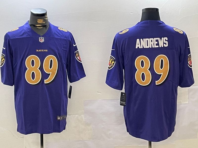 Men Baltimore Ravens 89 Andrews Purple Second generation 2024 Nike Limited NFL Jersey style 3